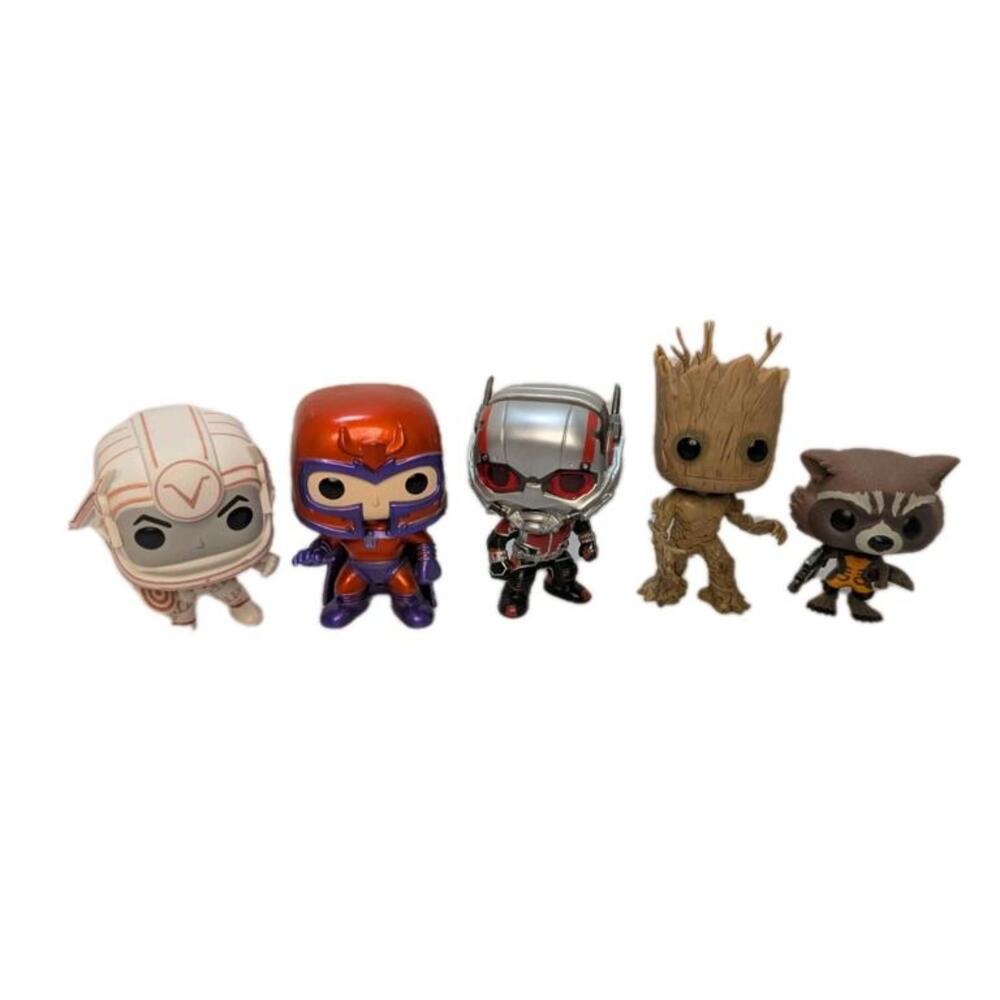 Lot Of 5‎ Funko Pops, Rocket, Groot, Antman, Magneto, Tron